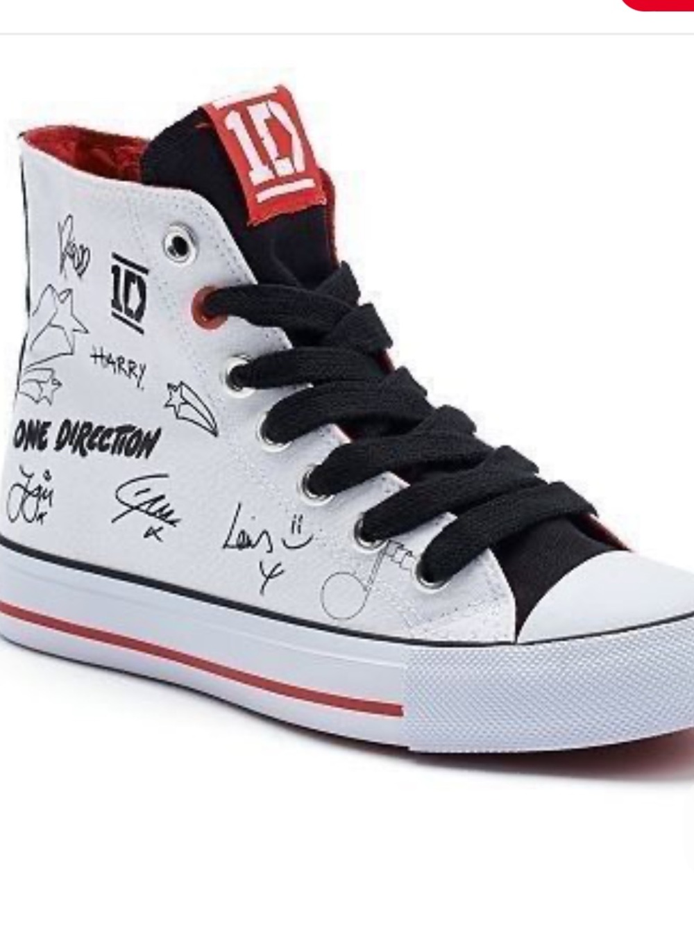 1D One Direction Kids High-Top Sneakers in White, Black & Red